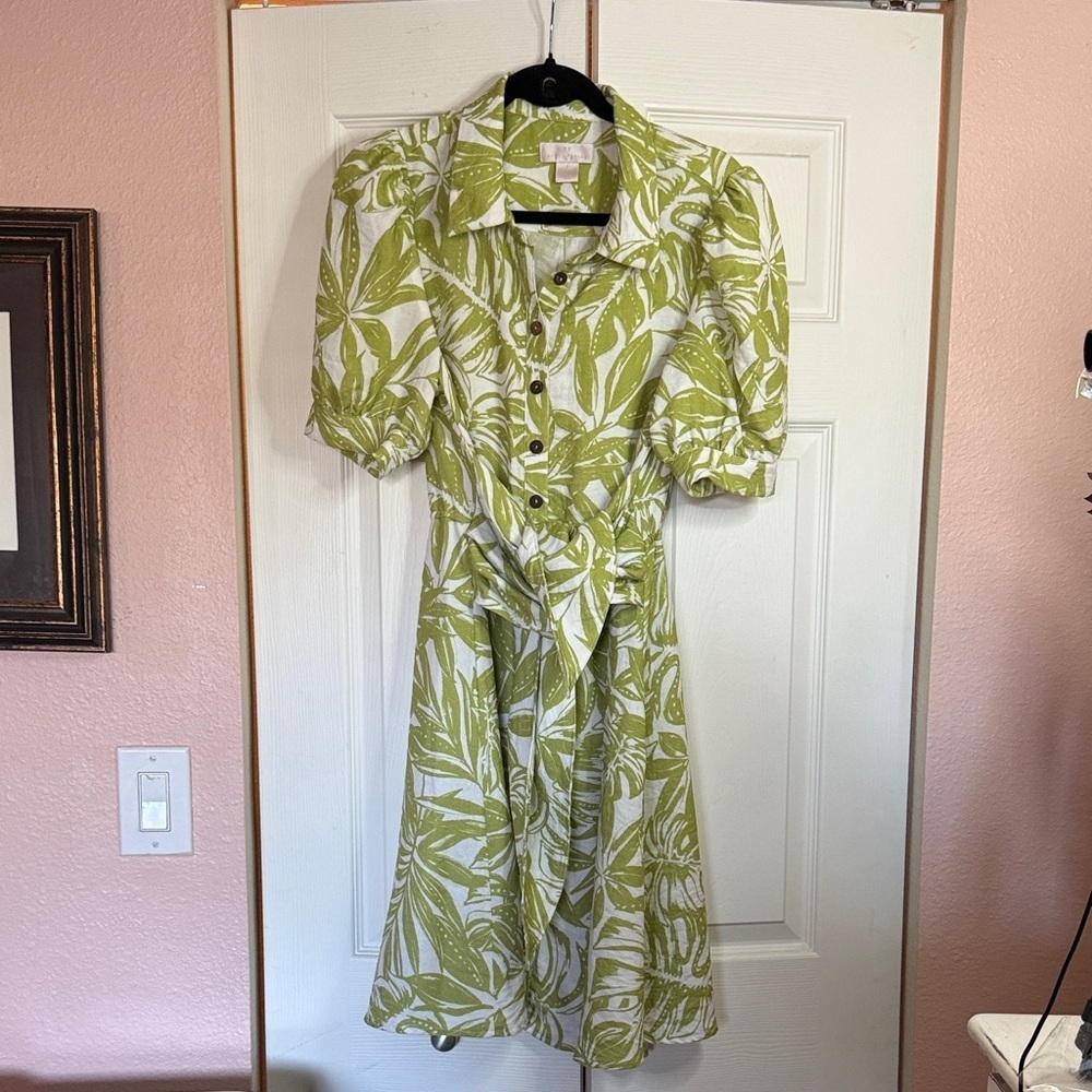 Rachel Parcell Green Leaf Print Mini Dress with waist ties size S - Picture 3 of 13